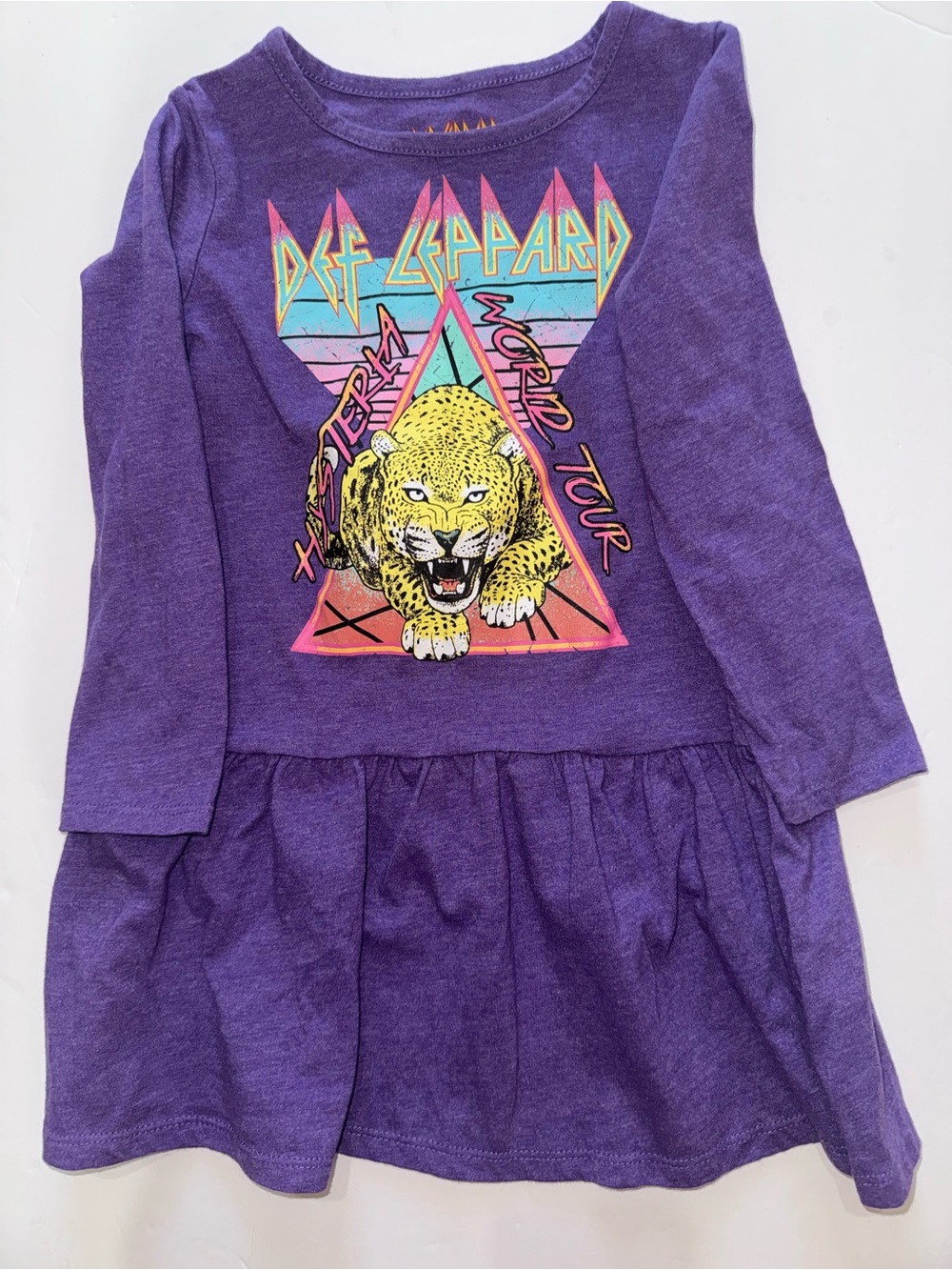 Purple Long-Sleeve Graphic Kids Dress with Leopard Print
